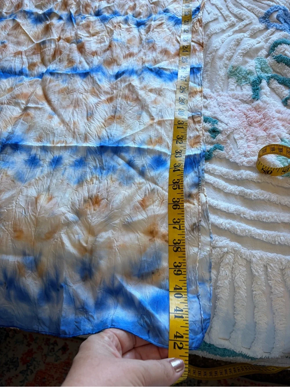 Tie-Dye Blue and Brown Silk Scarf Shawl